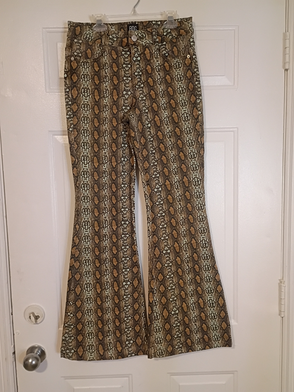 BDG Brown Snake-Print Flare Pants